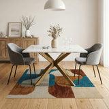Teal Orange Geometric Abstract Area Rug