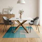 Geometric Modern Teal Blue Geometric Block Area Rug