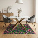 ODIKA Washable Secret Garden Pink & Green Floral Low Pile Rug
