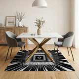 Black White Radiant Geometric Burst Rug