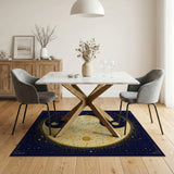 Boho Celestial Sun and Moon Washable Area Rug - Navy Blue & Gold Yin Yang