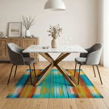 Vibrant Teal Orange Striped Geometric Area Rug
