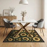 Vibrant Sunflower Garden Area Rug on Black
