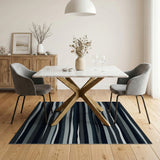 Modern Wavy Black White Stripe Area Rug