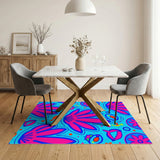 Vibrant Pink Floral Fish Washable Area Rug