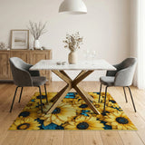 Golden Sunflower Meadow Rug with Blue Butterflies