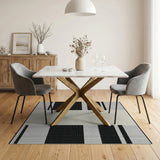 Black Framed Beige Geometric Area Rug