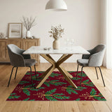 Maroon Fern Leaf Gold Accent Area Rug