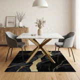 Abstract Area Gold Veined Black Marble Abstract Area Rug