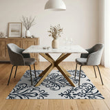 Elegant Black White Damask Area Rug