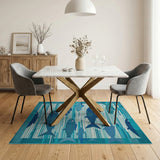 Teal Blue Swimming Fish Area Rug