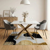 ODIKA Modern Abstract Washable Area Rug - Gold, Black & White Low Pile Non-Slip Rug