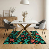 Vibrant Teal Pink Yellow Floral Area Rug