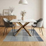 Blue Grey Plaid Woven Area Rug