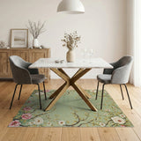 Pale Green Peony Branch Floral Rug