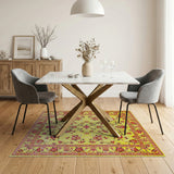 Yellow Persian Floral Area Rug with Pink Blooms