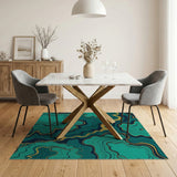 Teal Gold Veined Marble Abstract Area Rug
