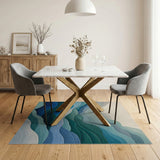 ODIKA Modern Abstract Mountain Blue & Green Washable Area Rug - Low Pile & Non-Slip