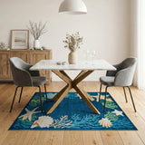 Navy Blue Coastal Starfish Seashell Area Rug