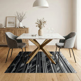 Bold Black White Diagonal Stripe Area Rug