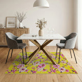 Vibrant Yellow Peony Floral Area Rug