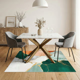 Abstract Teal Green Gold Marble Area Rug