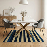 Navy Yellow Striped Textured Coastal Rug
