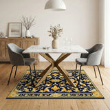 Navy Gold Ornate Floral Area Rug