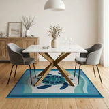 Coastal Beach Blue and Teal Sea Turtle Blue Teal Area Rug