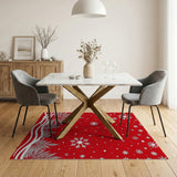 Festive Red Snowflake Pine Tree Area Rug