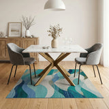 Blue and Teal Teal Blue Abstract Ocean Wave Area Rug