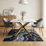 Grey Marble Waves Gold Vein Area Rug