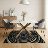 Black White Concentric Circles Area Rug