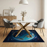 Washable Cosmic Earth Area Rug - Deep Blue Galaxy Planet Design