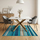 Teal Blue Horizontal Stripe Geometric Area Rug