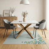 Teal Floral Vine Border Area Rug