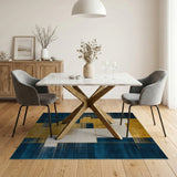 Geometric Navy Gold Block Area Rug