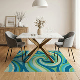 Swirling Blue Teal Geometric Area Rug