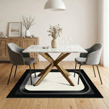 Black Border Cream Geometric Area Rug
