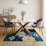 Blue Teal Anemone Floral Area Rug