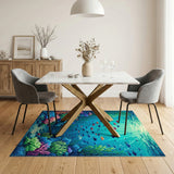 Blue and Teal Vibrant Coral Reef Fish Underwater Area Rug