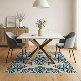 Teal Floral Ornate Area Rug