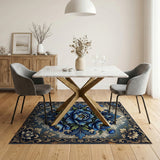 Ornate Blue Peony Vintage Area Rug