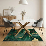 ODIKA Washable Emerald Green and Gold Marble Area Rug - Low Pile, Non-Slip & Pet Friendly