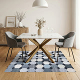 Blue Grey Octagon Geometric Area Rug