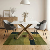 Highland Cow Geometric Green Area Rug