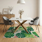 Tropical Botanical Green Monstera Washable Area Rug