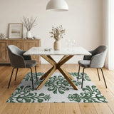 Elegant Green Leaf Damask Area Rug