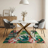 ODIKA Tropical Flamingo Floral Washable Area Rug - Low Pile Non-Slip