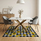 Yellow Sunflower Black White Gingham Area Rug